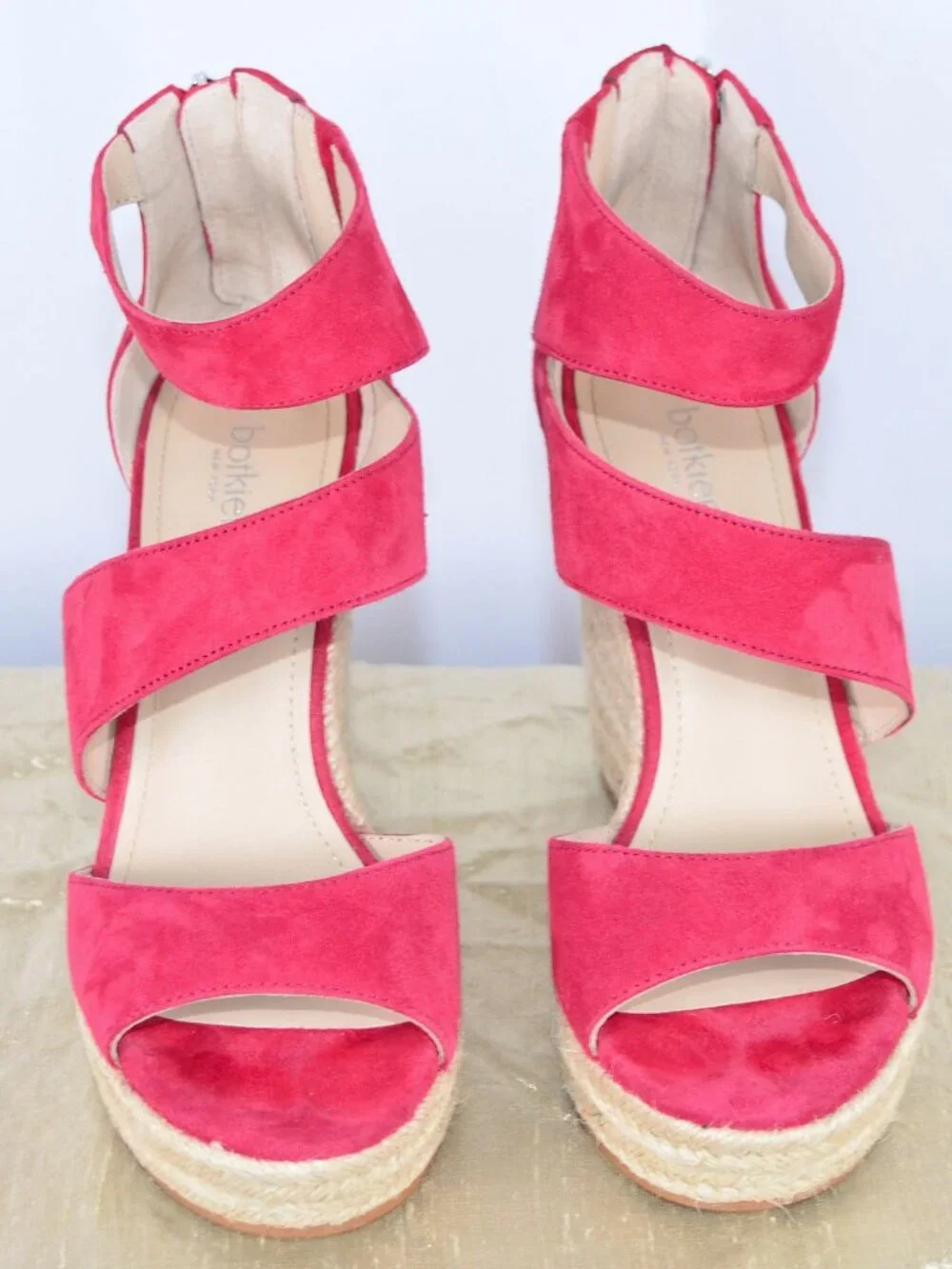 Botkier Julian Suede Leather Cherry Red Wedge Espadrille Sandal Size 6